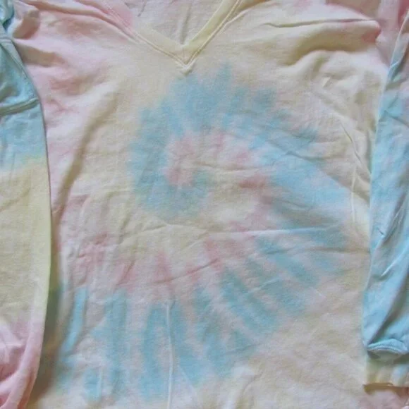 SPIRIT JERSEY UNISEX LONG SLEEVE TIE DYED V NECK TSHIRT - Picture 3 of 4